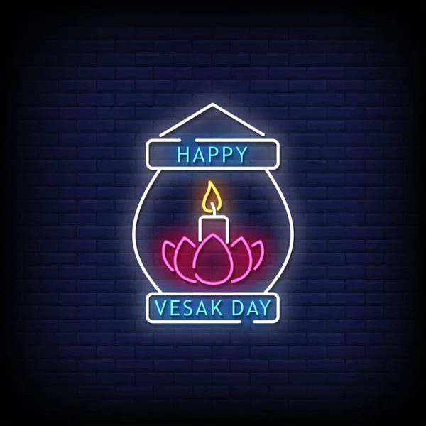 Happy Vesak Day Neon Sign Vector Illustration — Stock Vector