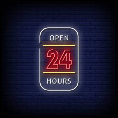 24 saat açık, koyu arkaplanda neon vektör çizimi