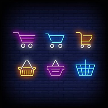 Tramvaylar ayarlandı, koyu arkaplanda neon vektör çizimi