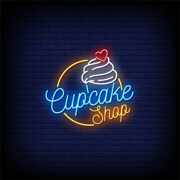 Cupcake Shop Illustration Vectorielle Néon Sur Fond Sombre — Image vectorielle