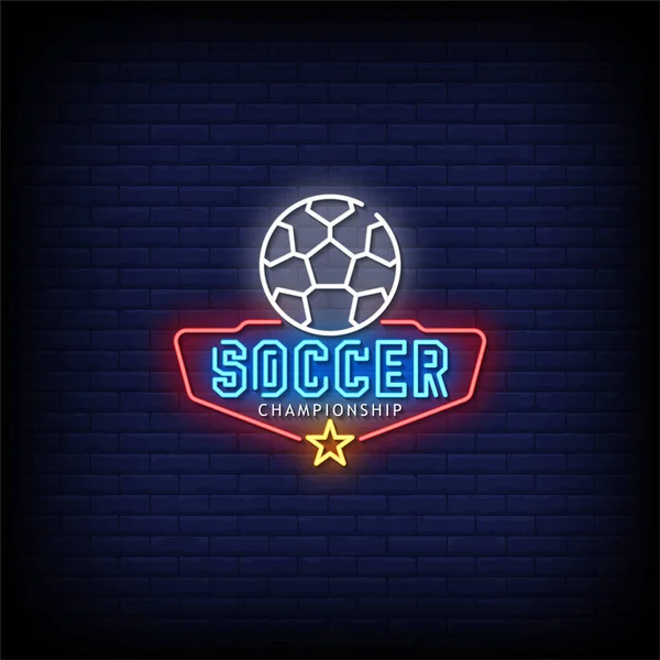 Fotboll Mästerskap Bokstäver Med Bollen Tecken Neon Vektor Illustration Mörk — Stock vektor