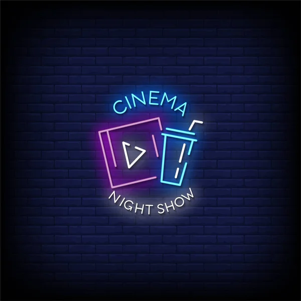 Cinema Night Show Neon Vector Illustration Dark Background — 图库矢量图片