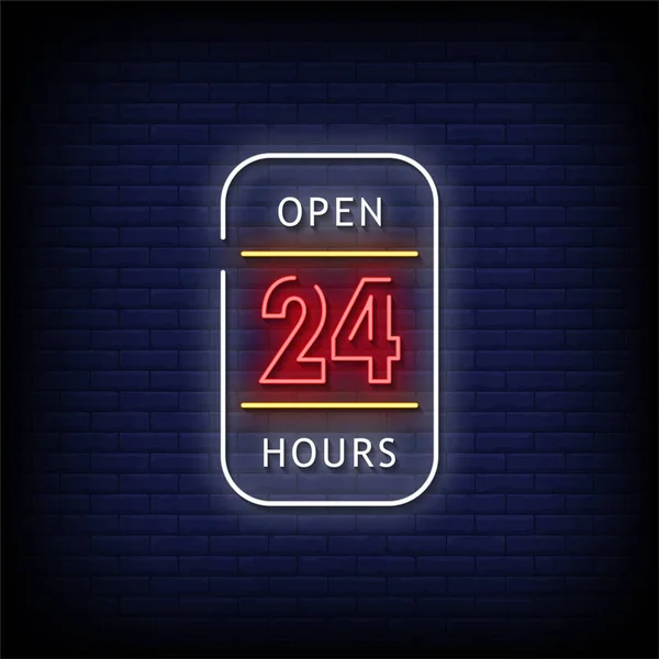 オープン24時間 暗い背景にネオンベクトルイラスト — ストックベクタ