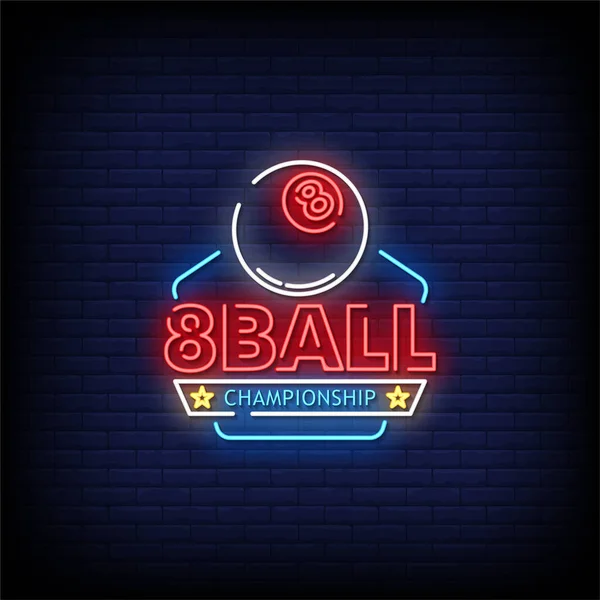 Logo 8Ball Mistrzostwa Neon Wektor Ilustracji Ciemnym Tle — Wektor stockowy