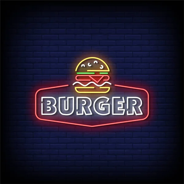 Burger Food Neon Vector Illustratie Donkere Achtergrond — Stockvector