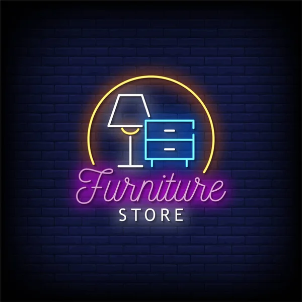 Furniture Store Neon Vector Illustration Dark Background — Stock Vector