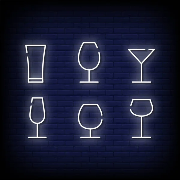 Cocktail Glasses Neon Vector Illustration Dark Background — 图库矢量图片