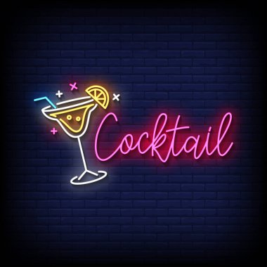 Kokteyl tasarımı şablon işareti ve tuğla duvar arkaplanı