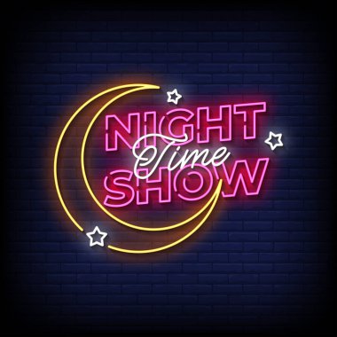 Tuğla Duvarı arkaplanı olan neon tasarım şablonunu gece vakti göster