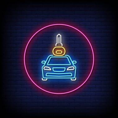 Tuğla Duvar Arkaplan ile araba anahtarı tasarımı şablonu neon işareti
