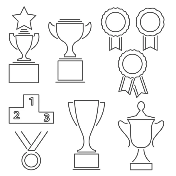 Set of award success and victory line icons Stock Vector