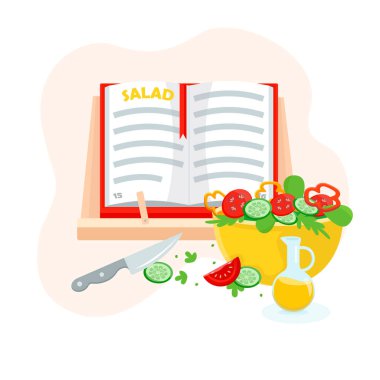 Salatalık, domates ve bitkilerle sulu sebze salatası.