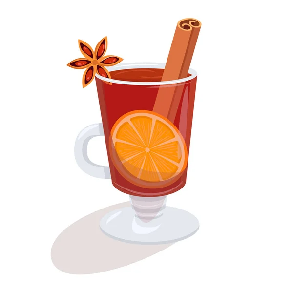 Tasse de boisson chaude avec orange, bâton de vanille et anis étoilé — Image vectorielle