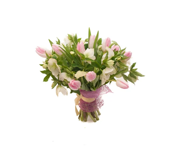 Sweet tender spring bouquet tulips hellebore — Stock Photo, Image