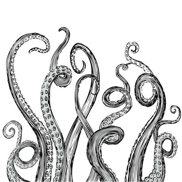 Tentáculos Vetor Desenhado Mão Estilo Corte Madeira Áspera Cada Tentáculo —  Vetores de Stock