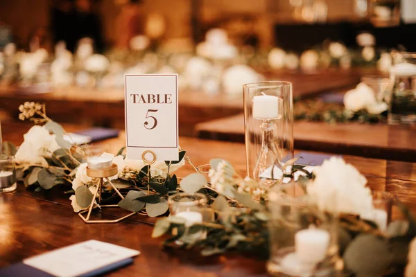 Belle Décoration Rustique Table Hôtes Mariage Luxe Tables Bois Avec — Photo