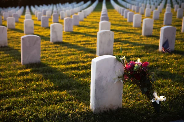 Cementerio Guerra Con Filas Tumbas Mármol Blanco Sobre Hierba Verde — Foto de Stock