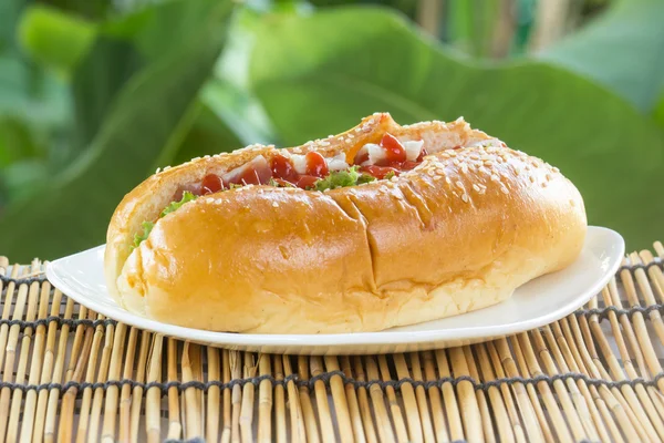 Hot dog con senape — Foto Stock