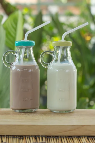 Glass of Chocolate and Fresh Milk — Stock Photo, Image