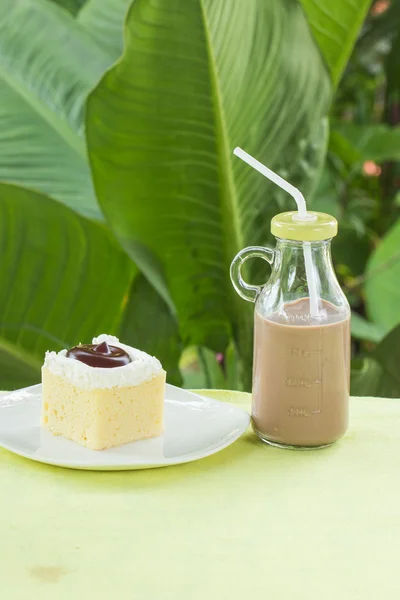 Bolo de mirtilo e leite de chocolate — Fotografia de Stock