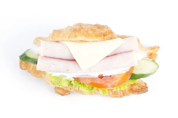 Croissant smörgås med skinka ost — Stockfoto