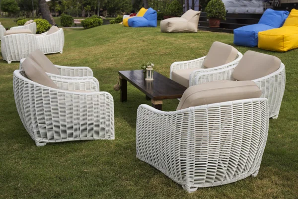 Rattan furniture on lawn