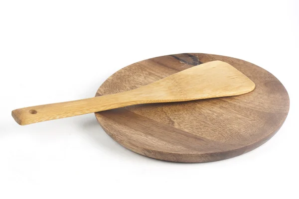 Wooden plate and ladle — Stock Photo, Image