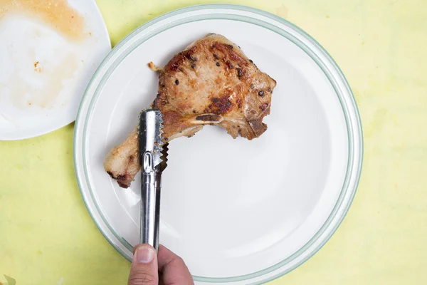 Chef decorated pork chop steak — Stock Photo, Image