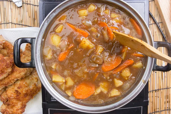 Carne di maiale giapponese al curry nel piatto — Foto Stock