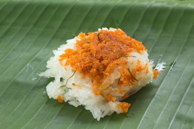 Kırmızı karides ve paçavra Hindistan cevizi yapışkan pirinç