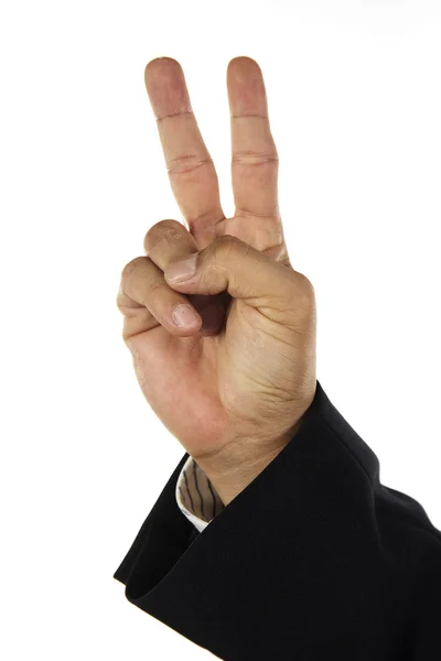 Hand and businessman showing two fingers — Stock Photo, Image