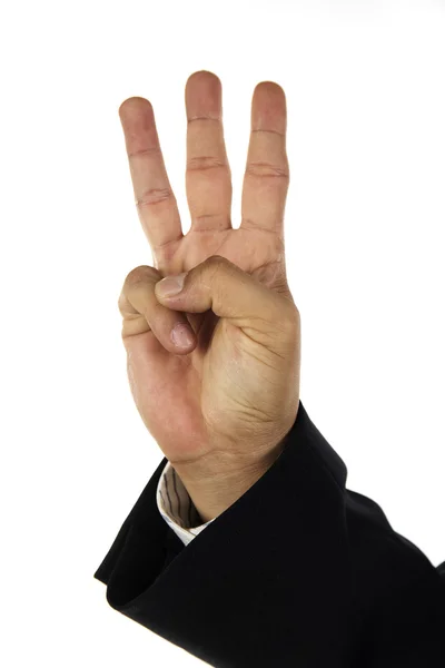 Hand and businessman showing three fingers — Stock Photo, Image