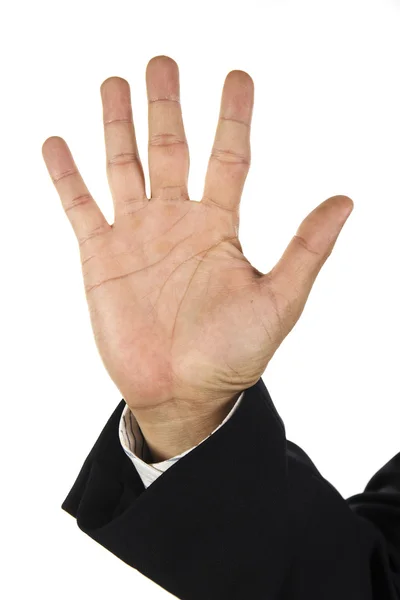 Hand and businessman showing five fingers — Stock Photo, Image