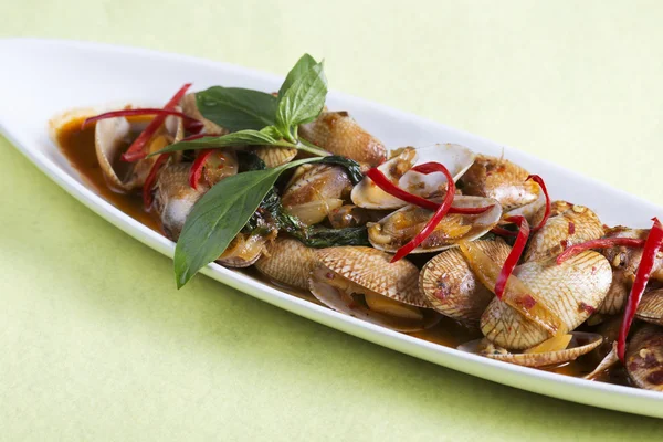 Close up Stir fried clams with roasted chili paste — Stock Photo, Image