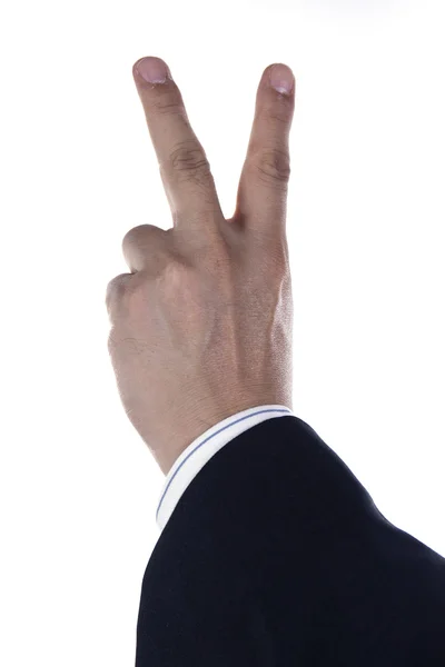 Hand and businessman showing two fingers — Stock Photo, Image