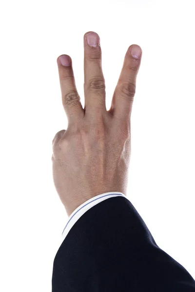 Hand and businessman showing three fingers — Stock Photo, Image