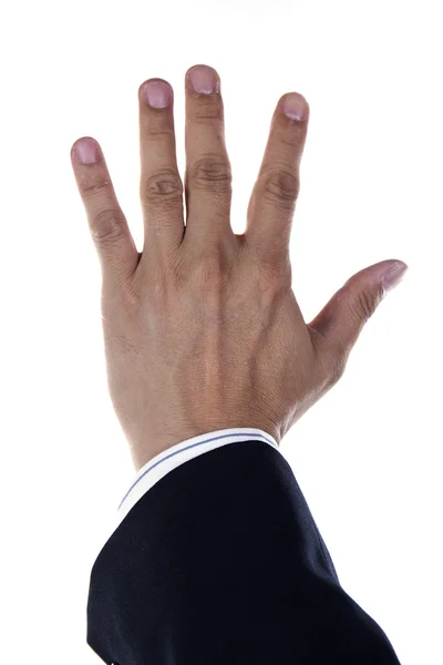 Hand and businessman showing five fingers — Stock Photo, Image