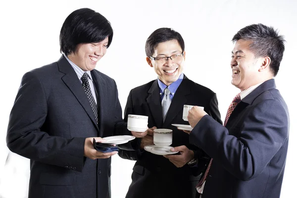 Three Asian business man with coffee break having conversation — Stock Photo, Image