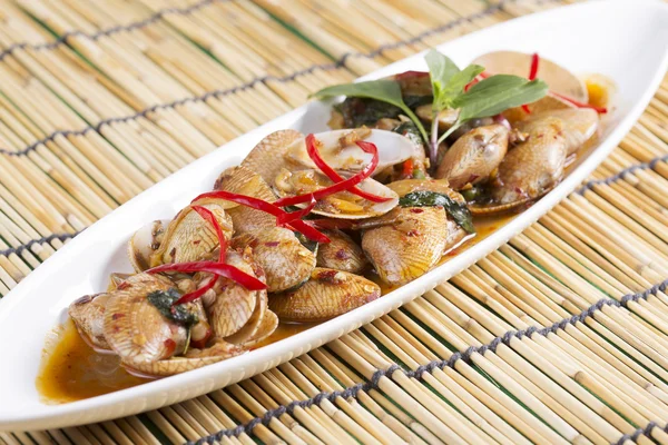 Stir fried clams with roasted chili paste — Stock Photo, Image