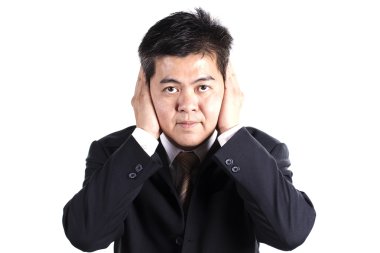 iş adamı tutmak ellerini onun kulaklarını