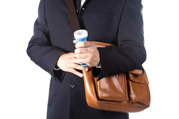 Businessman using flashlight — Stock Photo, Image