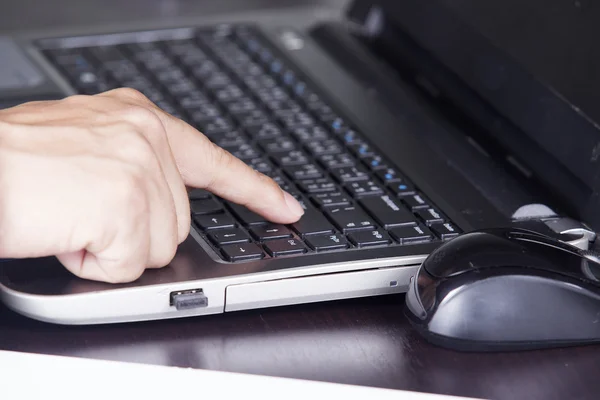 Finger of Businessman pressing enter key — Stock Photo, Image