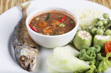 Chili yapıştır ile kızarmış uskumru