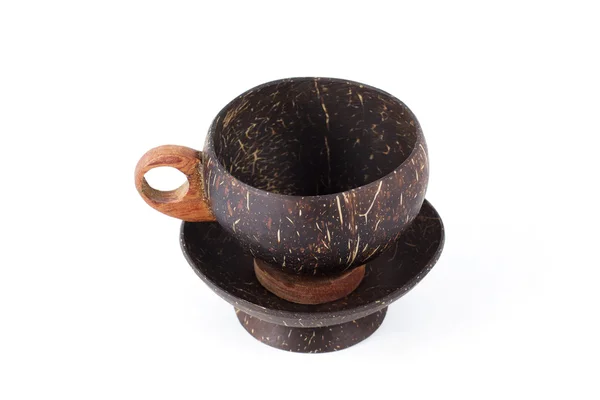 Casca de coco xícara de café de madeira — Fotografia de Stock