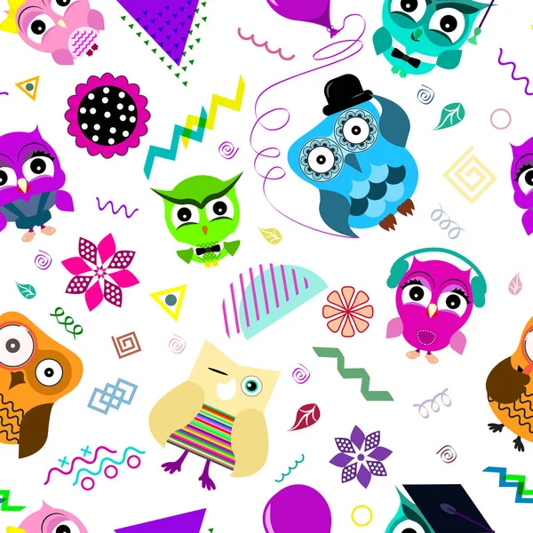 Cartoon seamless pattern with owls. Cartoon owls. 