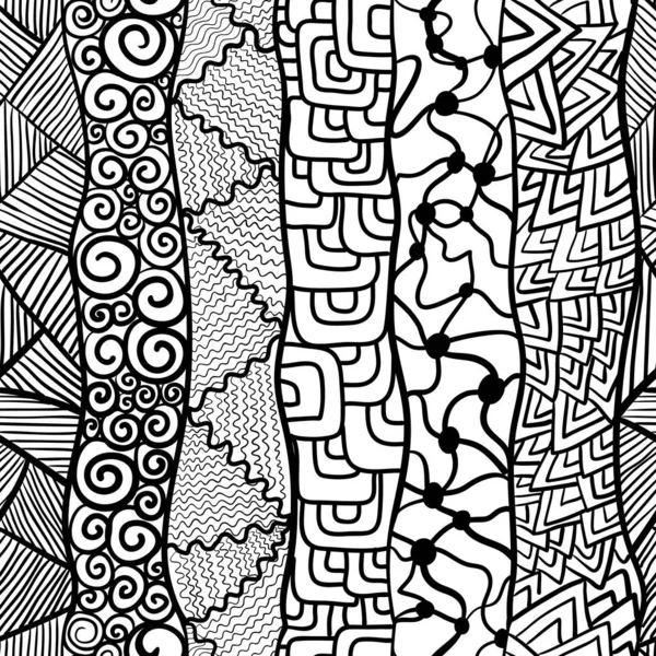 Black White Vertical Zentangle Doodle Seamless Pattern Abstract Background — Stock Vector