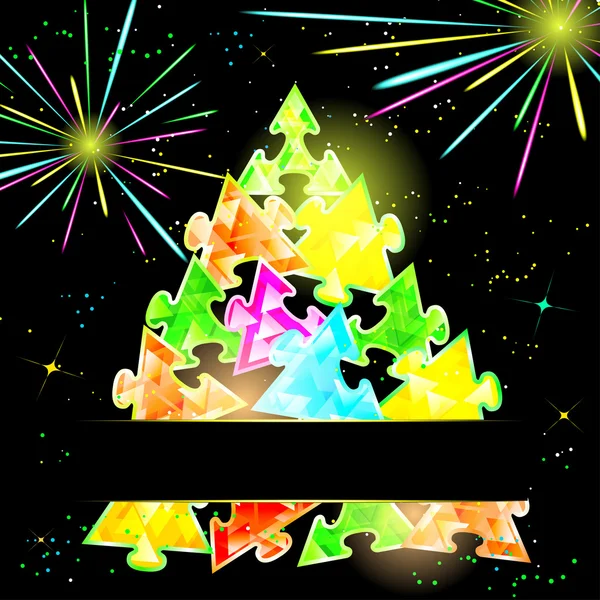Vánoční strom s zářící puzzle trojúhelníků — Stockový vektor