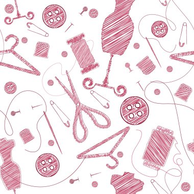 Sewing Supplies seamless scribble pattern clipart