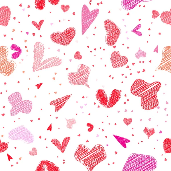 Seamless pattern with scribble  hearts — Stock Vector