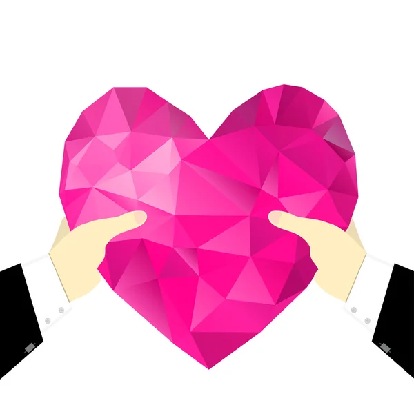 Heart of triangles in hand on Valentine's Day. Flat design — Stock Vector